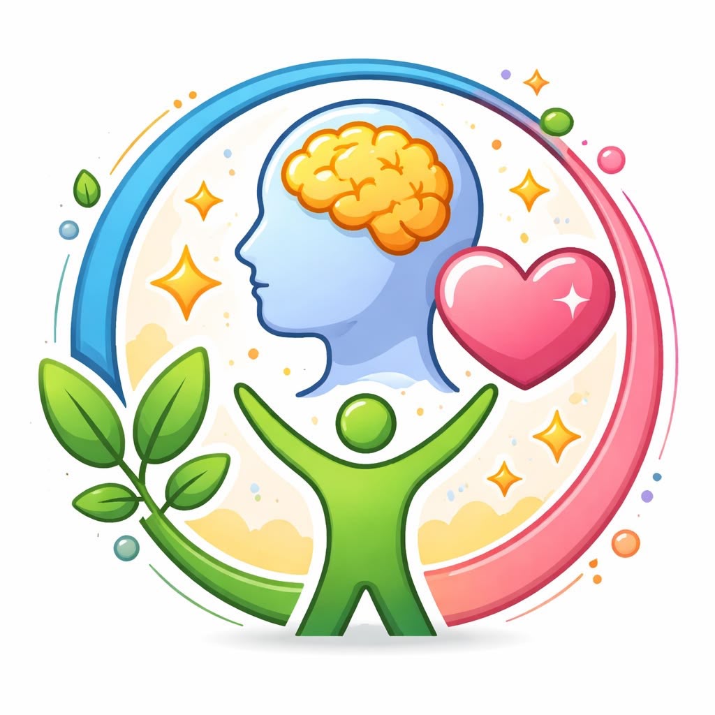 Emblem of a mind and a heart encircled by leaves and a figure with raised arms, representing KENFLO's services